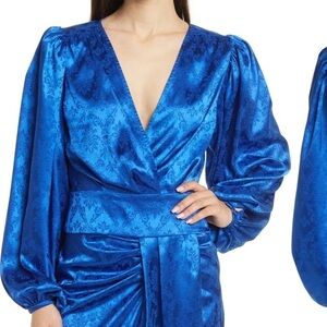 Ronny Kobo Eugenia Satin Crop Top Faux Wrap Balloon Sleeve NWT​​​​​